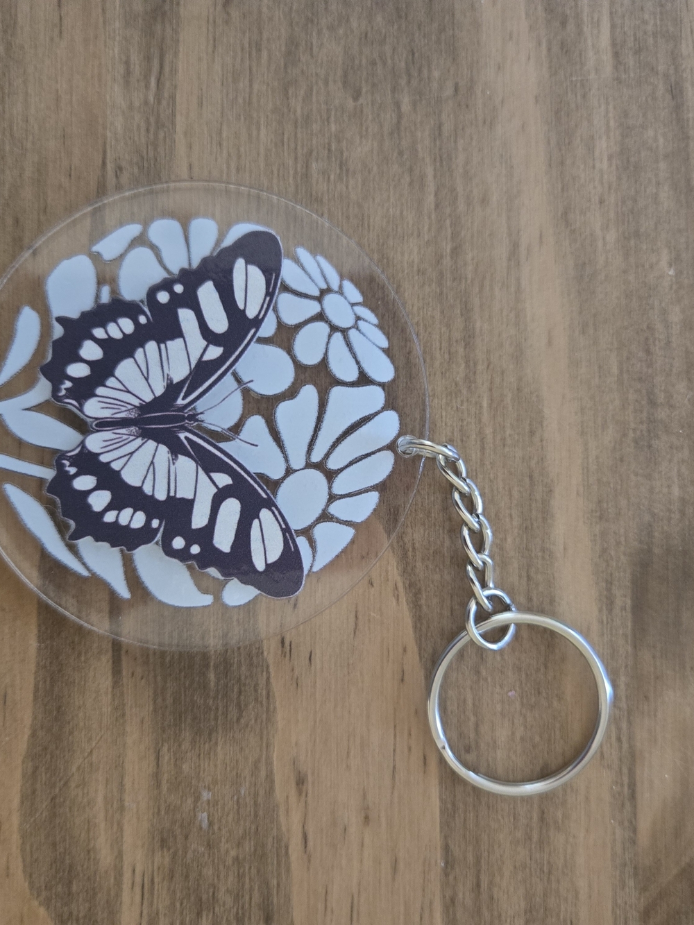 Floral Butterfly Acrylic Key & Card Holder Keychain - Black on Clear